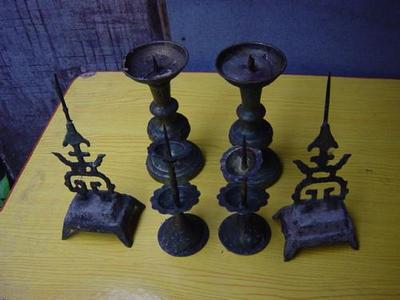 【图】祭拜用的老蜡烛台--全铜制品 很重 6件合拍_网上拍卖信息_孔夫子拍卖网
