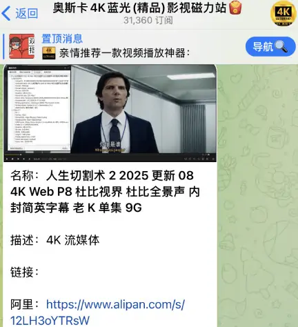 telegram电影群，奥斯卡4K蓝光影视磁力站